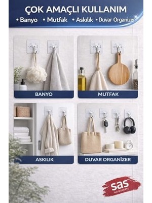 Hype Store Askı Askılık 5 Adet Güçlü Şeffaf Duvar Askısı Askılığı Yapışkan Vantuz Kanca Mutfak Banyo Aksesuar