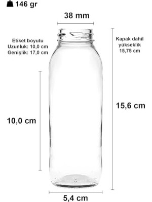 Hype Store 250 ml Şeffaf Hale Cam Şişe, Yeşil Metal Kapaklı, Meyve Suyu ve Içecekler Için, 250 Cc, Yerli Üretim, 15 Adet
