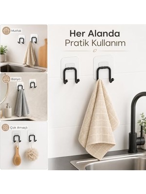 Hype Store 2’li Güçlü Kancalı Askılık Siyah – Yapışkanlı Duvar Askısı, Delmeden Montajlı Havlu ve Bez Askısı, Banyo, Mutfak ve Çamaşır Odası Için Pratik Askı Seti