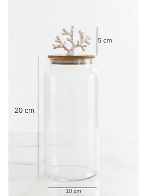 Hype Store 1400 ml Borosilikat Cam Kavanoz - Gümüş Mercan Figür Bambu Kapaklı Lüks Saklama Kabı