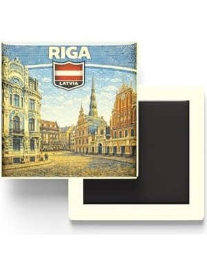 Hype Store Letonya Riga Şehri Temalı Vintage Buzdolap Magneti – 9x9 cm