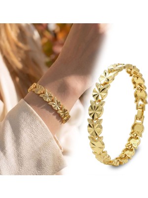 Fm 💎 Premium Şık ve Parlak Amora 24K Gold Kaplama 8 mm Kadın Bijuteri Bileklik 3183KBV5D9 (~18cm)