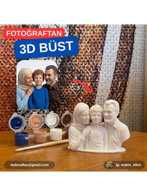 Makinafleo Kişiye Özel 3D 3 Kişilik Büst Figür (10CM)