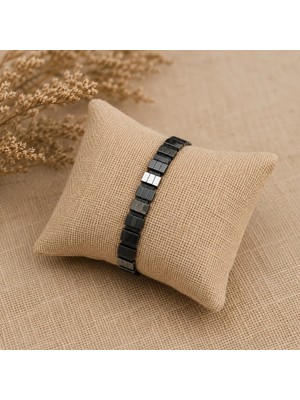 Valmont Accessories Siyah & Gümüş Detaylı Hematit Erkek Bileklik