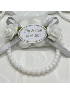 Grand Concept Store 10'lu Pratik Şık Plastik Incili Nikah Şekeri Halkası ( 7cm-Beyaz)