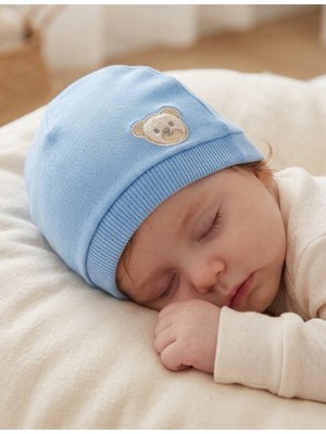Bambik Kayra Baby %100 Pamuk Küçük Ayıcıklı Nakışlı 0-9 Ay Bebek Beresi Şapkası