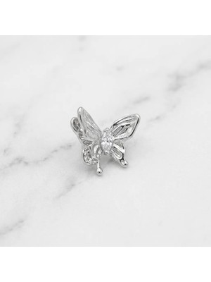 Fashion Kelebek Figürlü Gümüş Renk Zirkon Taş Detaylı Kadın Kıkırdak Küpesi (Ear Cuff)