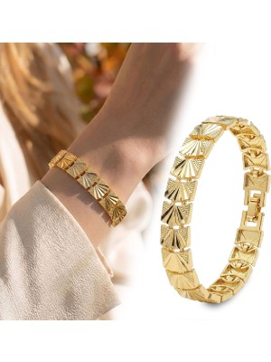 Fm 💎 Premium Şık ve Parlak Solara 24K Gold Kaplama 8 mm Kadın Bijuteri Bileklik 3183KBV5D10  (~18cm)