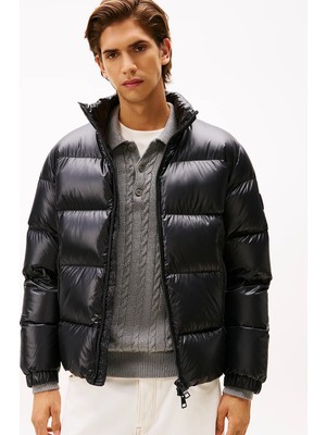 Tommy Hilfiger Erkek Uzun Kol Kapitoneli Şişme Dik Yaka Cepli Siyah Ceket MW0MW40617-BDS