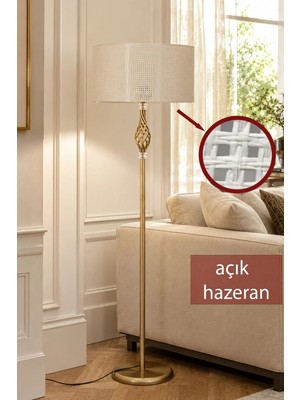 Taşcan Aydınlatma Vera  Eskitme Metal Ayaklı Lambader  Açık Ton Hazeran Kumaş Şapka Modern Salon Yatak Odası Köşe Aydınlatma