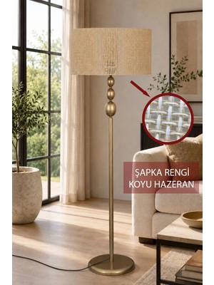Taşcan Aydınlatma Asel Eskitme Metal Ayaklı Lambader Koyu Ton Kumaş Şapka Modern Salon Yatak Odası Köşe Aydınlatma