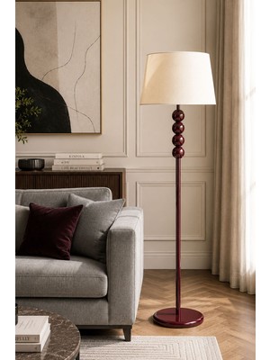 Taşcan Aydınlatma Lyon Vişne Çürüğü Bordo Toplu Metal Ayaklı Lambader Krem Kumaş Şapka Modern , Oturma Odası ,yatak Odası , Salon Lambader