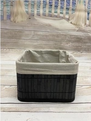 Bambu Çok Amaçlı Saklama Kutusu Düzenleyici Kare Organizer, Dekoratif Bambu Düzenleyici Siyah (20X20X13CM)
