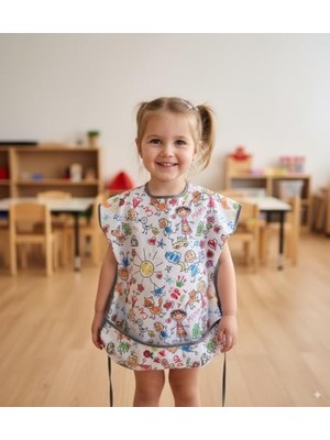 Family 3-6 Yaş Kısa Kollu Sıvı Geçirmez Önlük, Makinede Yıkanabilir, Boya, Oyun ve Yemek Zamanı