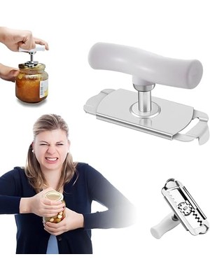 Kanji Pratik Kavanoz ve Şişe Kapak Açacağı - Beyaz – Paslanmaz Çelik, Ayarlanabilir, Ergonomik Tutma Saplı