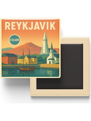 Reykjavik Izlanda - Eski Liman - Baskılı Buzdolap Magneti Kare 9x9 cm