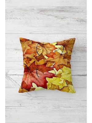Happy Autmn Sonbahar Yaprakları Gizli Fermuarlı Kırlent Kılıfı Koltuk Yastık Kılıfı TAKIM(4ADET), Sarı-Kahverengi 45 x 45