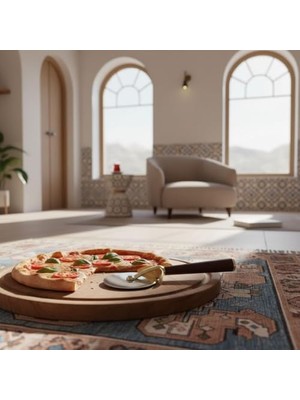 Akasya Ahşap Saplı Paslanmaz Çelik Mutfak ve Bar Gereçleri - Pizza Kesici, Şişe Açacağı, Sarımsak Ezici, Ceviz Kıracağı, Soyacak - (Pizza Kesici Rulet - Gold)