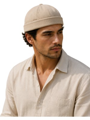 Erkek Bej Docker Şapka Ayarlanabilir Pamuklu Sailor Beanie Kıvrımlı Unisex Günlük Kullanım