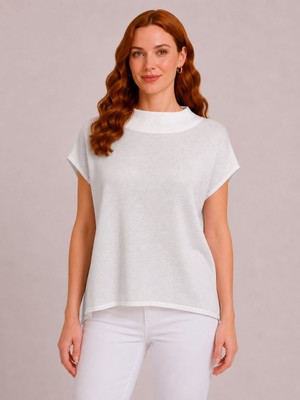 Neden Tekstil Kadın Beyaz Relaxed Fit Triko Kısa Kollu T-Shirt