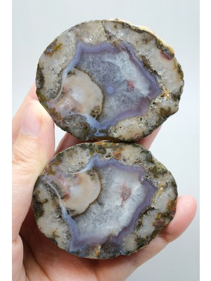 Healcrystal Pastel Lavanta Moru Bantlı Siyah Deniz Akik Taşı ile Buzlu Beyaz Kuvars