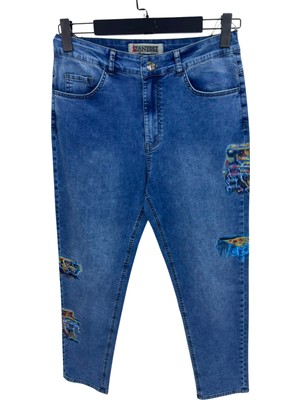 Zanessi Büyük Beden Fermuarlı Denim  Kadın Pantolon