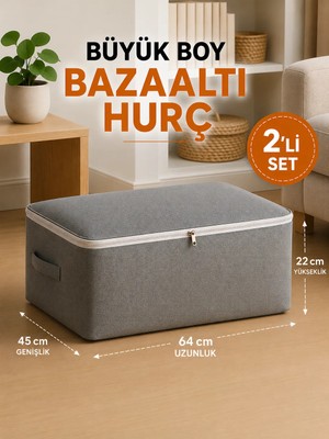 Handyol 2 Adet Büyük Boy Bazaaltı Kalın Kumaş Hurç Kazak Yastık Çok Amaçlı Yorgan Hurcu 64X45X20CM