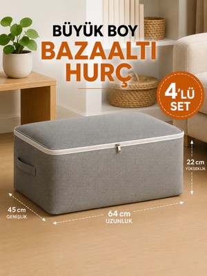 Handyol 4 Adet Büyük Boy Bazaaltı Kalın Kumaş Hurç Kazak Yastık Çok Amaçlı Yorgan Hurcu 64X45X20CM