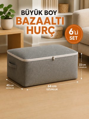 Handyol 6 Adet Büyük Boy Bazaaltı Kalın Kumaş Hurç Kazak Yastık Çok Amaçlı Yorgan Hurcu 64X45X20CM
