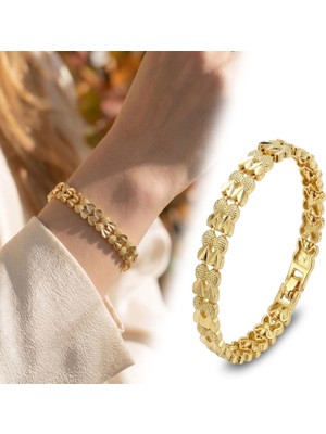 Fm 💎 Premium Şık ve Parlak Lovelle 24K Gold Kaplama 8 mm Kadın Bijuteri Bileklik 3183KBV5D11 (~18cm)