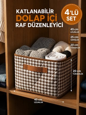 Handyol 4 Adet  Raf Düzenleyici 25 cm Acı Kahve Kazayağı Desenli  Çelik Destekli Organizer