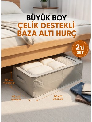 Handyol 2 Adet Pencereli Çelik Destekli Büyük Boy Hurç Baza Altı Çok Amaçlı Organizer 66X46X20 cm