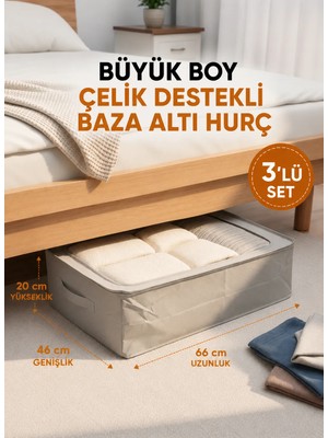 Handyol 3 Adet Pencereli Çelik Destekli Büyük Boy Hurç Baza Altı Çok Amaçlı Organizer 66X46X20 cm