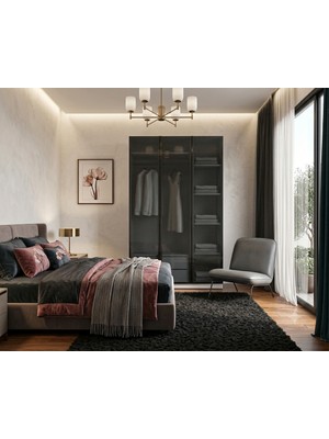 dolapmodellericom 3 Füme Cam Kapılı Gardırop Çekmeceli Içi Komple Mdf