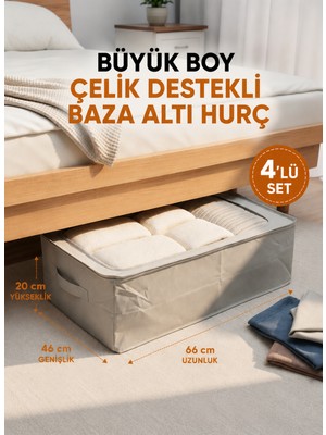 Handyol 4 Adet Pencereli Çelik Destekli Büyük Boy Hurç Baza Altı Çok Amaçlı Organizer 66X46X20 cm
