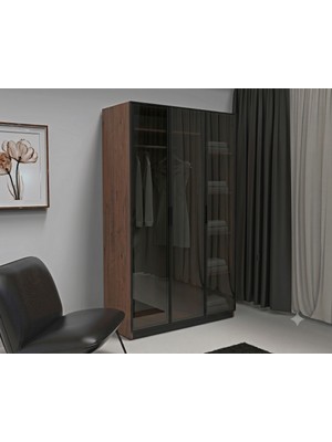 dolapmodellericom Cam Kapaklı Gardolap 3 Kapaklı Füme Içi Komple Mdf
