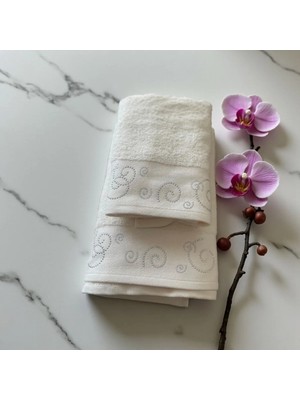 Erca Home Tekstil Ürünleri %100 Pamuklu Sarı Işlemeli Ikili Banyo Havlusu Takımı / Çeyizlik/misafir