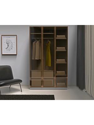 dolapmodellericom Cam 3 Kapılı Dolap 2 Çekmeceli 4 Raflı Içi Komple Mdf