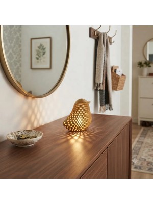 El Yapımı Modern Tasarım 3D Baskı Kuş Led Lamba - Dekoratif Masa Lambası + Pilli LED Mum Hediyeli