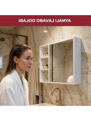 MarkEntegra Beyaz 3 Raflı Duvar Tipi Banyo Dolabı, Lavabo Üstü Tek Kapaklı Tasarım