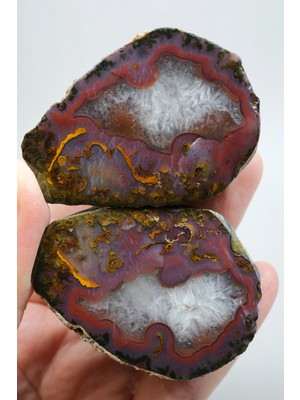 Healcrystal Terracotta Kırmızı, Hardal Sarısı ve Tozlu Mor Nakışlı Manzara Siyah Deniz Agatı