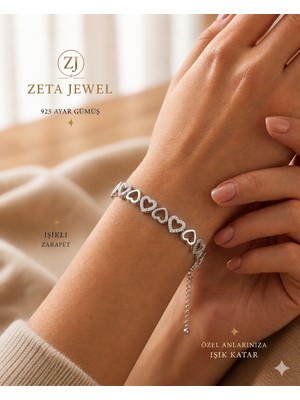 Zeta Jewel 925 Ayar Gümüş Taşlı Kalpli Bileklik - Premium Kalite Özel Kutu