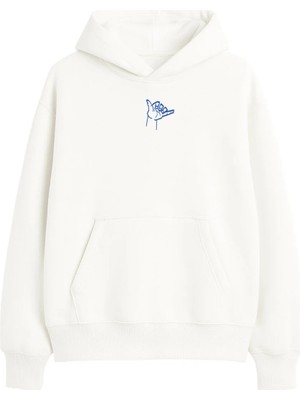 Yuniee Unisex Oversize/geniş Kalıp Kapüşonlu Kalın Içi Polarlı/şardonlu Sweatshirt Chilling Hand - Ekru