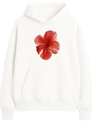 Yuniee Baskılı Unisex Oversize/geniş Kalıp Kapüşonlu Kalın Içi Polarlı/şardonlu Sweatshirt Blush Bloom - Ekru