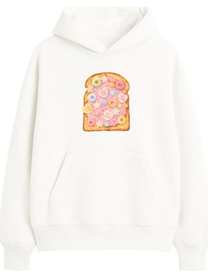 Yuniee Baskılı Unisex Oversize/geniş Kalıp Kapüşonlu Kalın Içi Polarlı/şardonlu Sweatshirt Crunchy Chic - Ekru