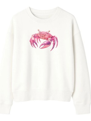 Yuniee Baskılı Unisex Oversize/geniş Kalıp Bisiklet Yaka Pamuklu Sweatshirt Pink Snap - Ekru