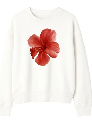 Yuniee Baskılı Unisex Oversize/geniş Kalıp Bisiklet Yaka Pamuklu Sweatshirt Blush Bloom - Ekru