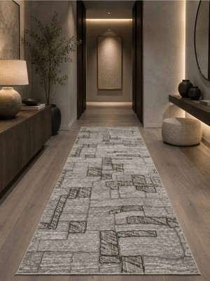 Sarar Lux Kahverengi Antiq Halı Modern Kaymaz Taban Salon Hol, Koridor Mutfak Yıkanabilir Jel Kesme Yolluk