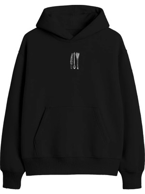 Yuniee Unisex Oversize/geniş Kalıp Kapüşonlu Kalın Içi Polarlı/şardonlu Sweatshirt Veggie Trio - Siyah