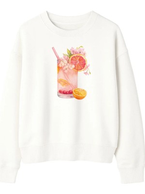 Yuniee Baskılı Unisex Oversize/geniş Kalıp Bisiklet Yaka Pamuklu Sweatshirt Sip Of Sun - Ekru